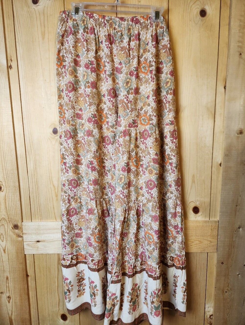 Natural Life Floral Paisley Wide-Leg Elastic Waist Tiered Boho Palazzo Pants